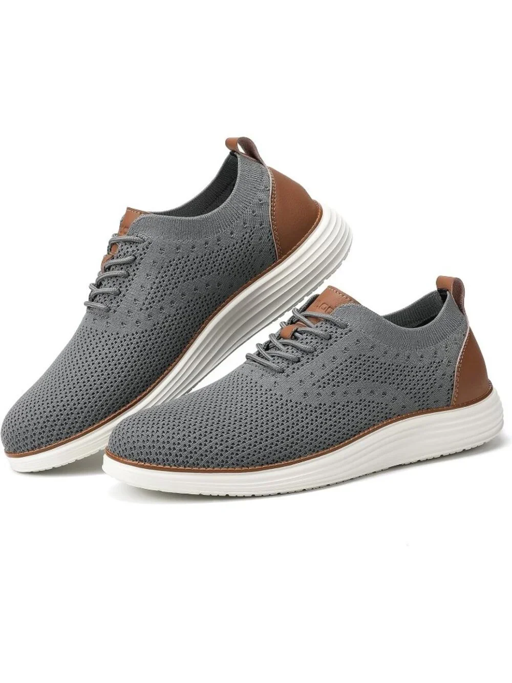 Men's Grey Knit Comfortable Casual Lace-Up Oxfords Breathable Walking Sneakers